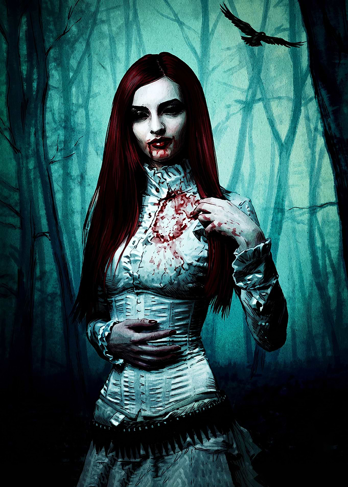 Gothic Vampire Woman in Forest