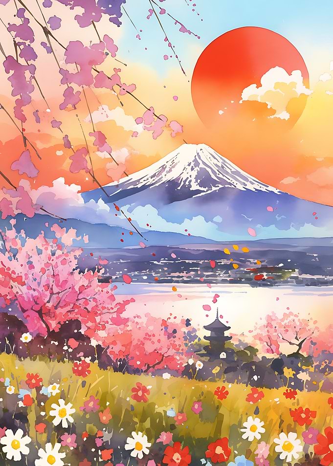 Mount Fuji and Cherry Blossoms