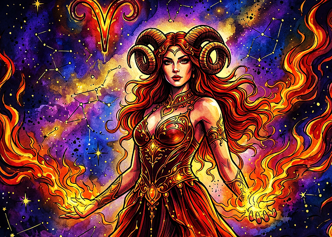 Aries Zodiac Fire Goddess Art
