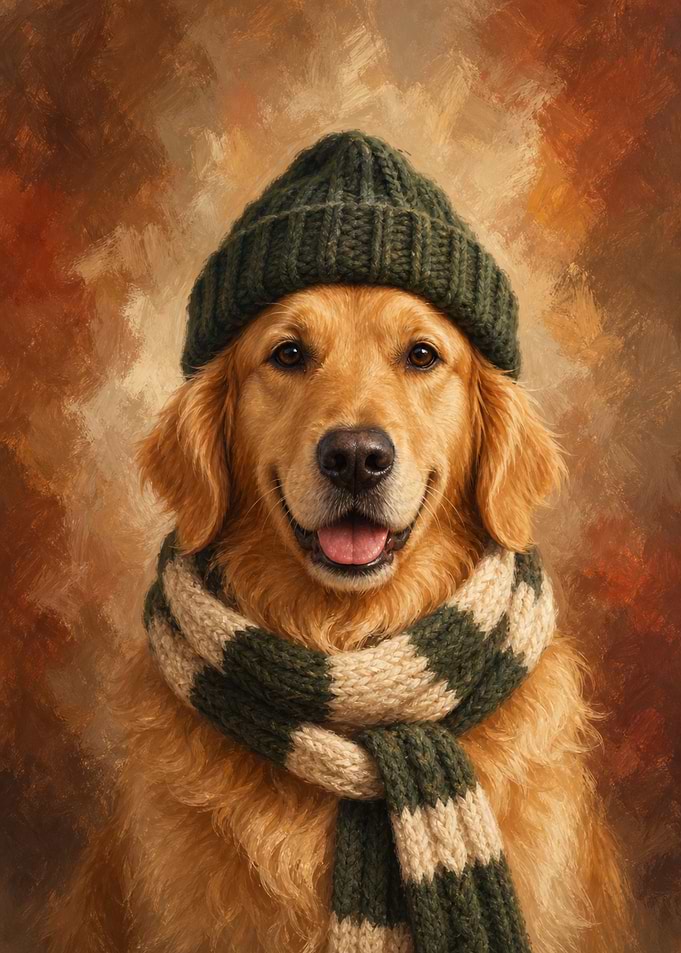 Golden Retriever Wall Art — Cozy Sweater Weather Portrait