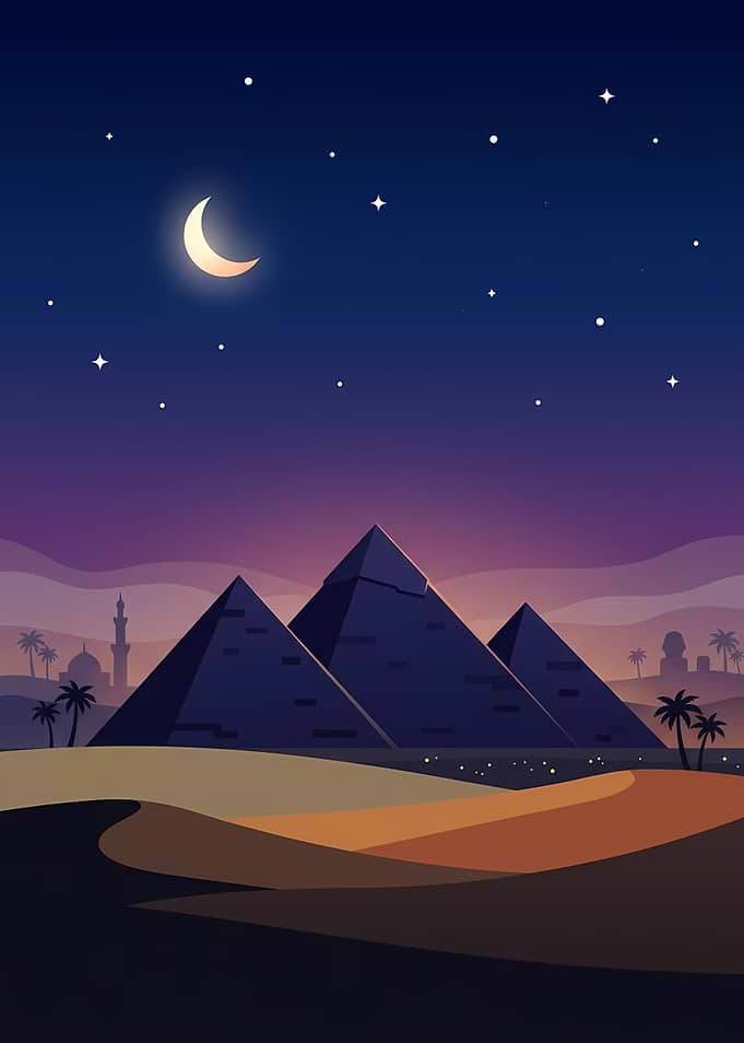 Egyptian Pyramids Under Night Sky