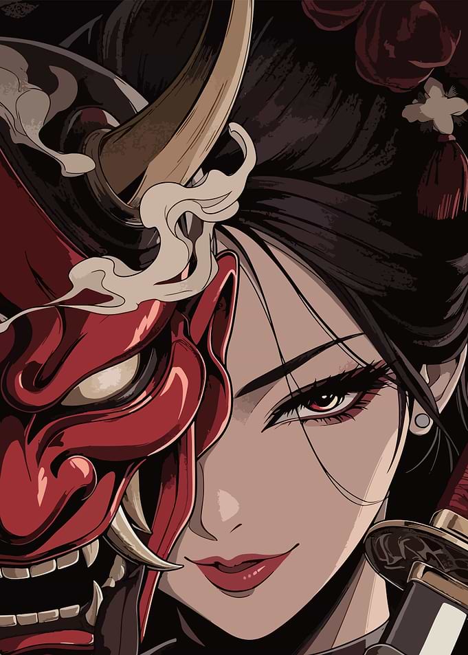 Anime Girl with Oni Mask