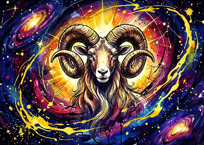 Aries Zodiac Cosmic Galaxy Art