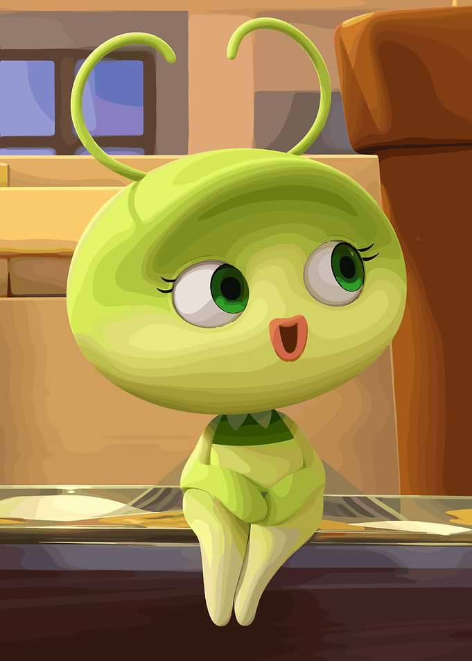 Cute Green Cartoon Bug Character