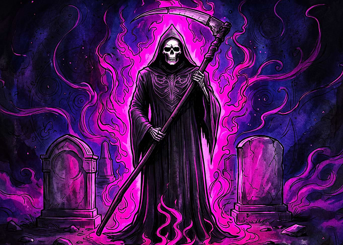 Grim Reaper in Neon Purple Flames