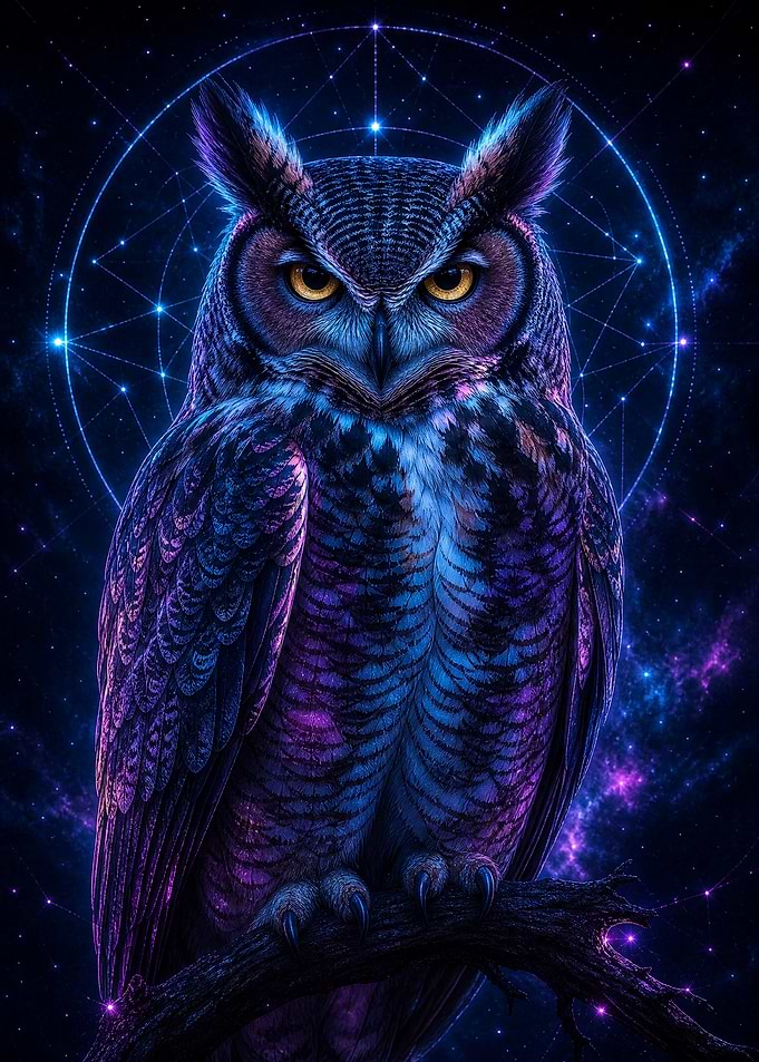 Cosmic Owl with Sacred Geometry