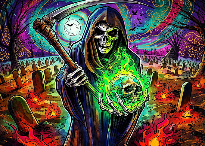 Grim Reaper Holding Glowing Skull