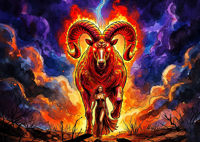 Aries Zodiac Fire Ram Fantasy Art