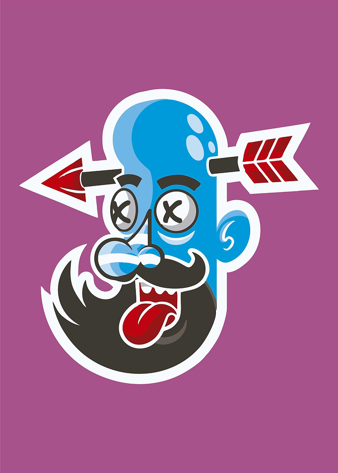 Cartoon Blue Man with Arrow