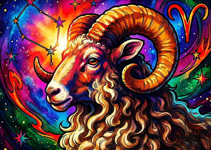 Aries Zodiac Cosmic Ram Neon Art