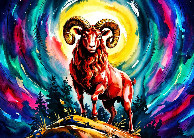 Aries Zodiac Cosmic Ram Watercolor