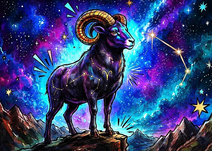 Aries Zodiac Cosmic Ram Space Art