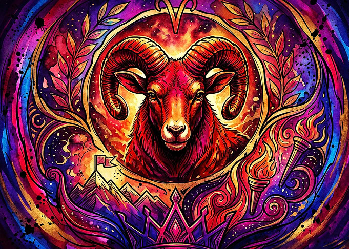 Aries Zodiac Ram Neon Stained Glass