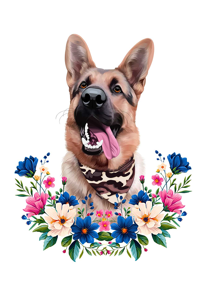 Happy dog with Floral Wreath