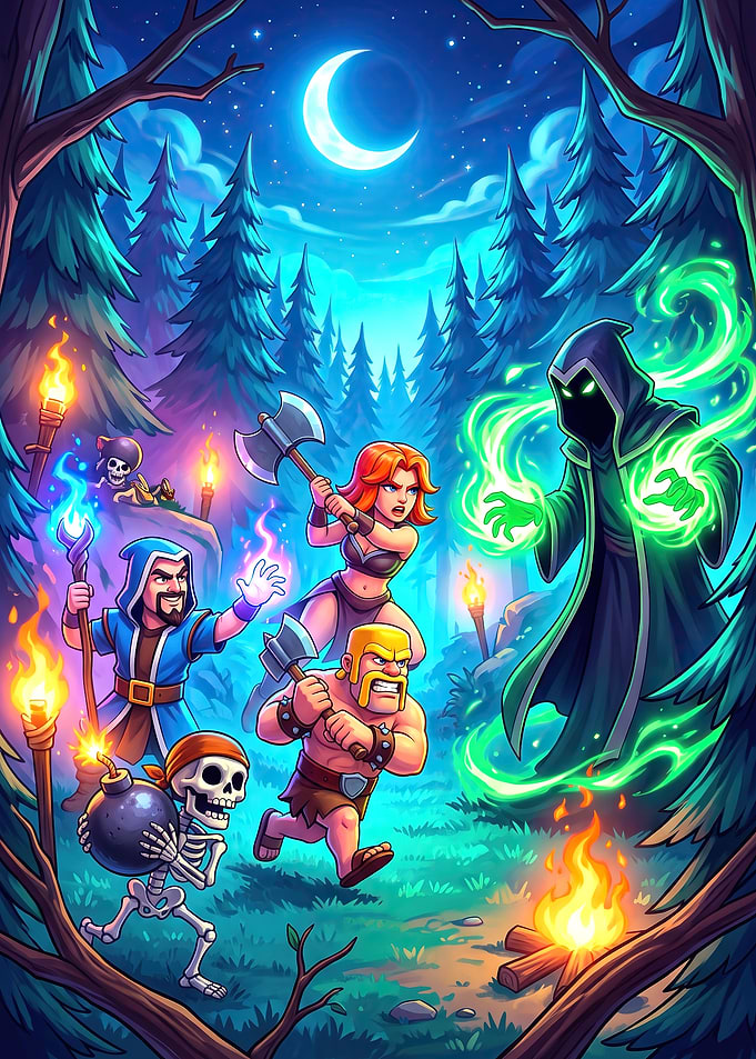 Clash of Clans Night Battle Scene