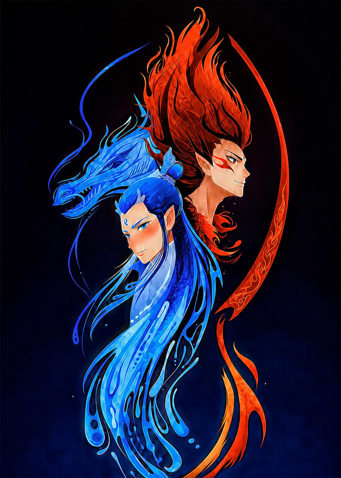 Fire and Water Elemental Anime Duo