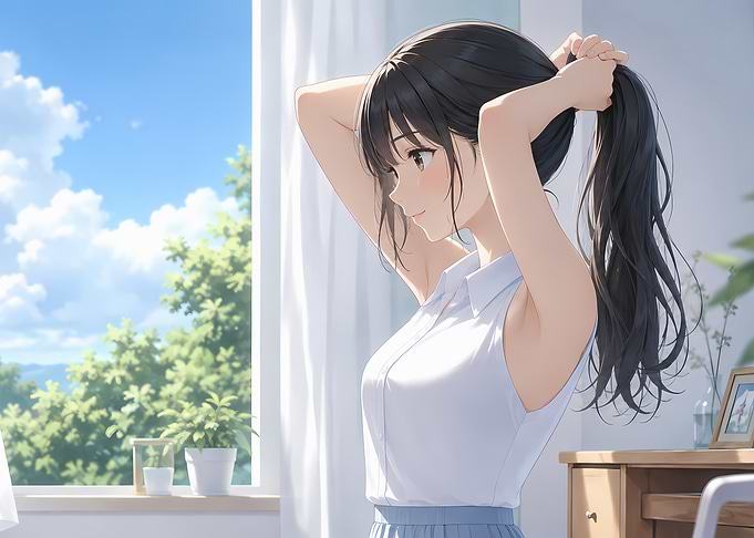 Anime Girl Tying Her Hair