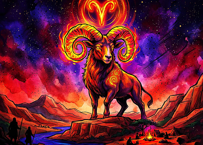 Aries Zodiac Fire Cosmic Art Poster