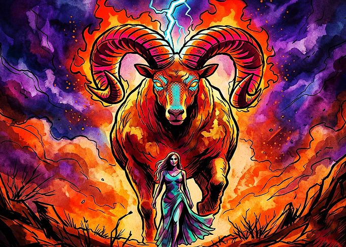 Aries Zodiac Fire Ram Cosmic Art