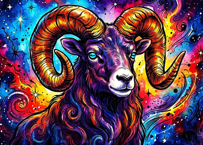Aries Zodiac Cosmic Ram Psychedelic