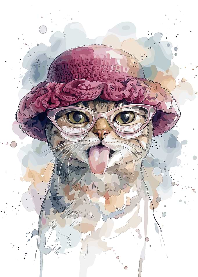 Silly Cat in Pink Hat