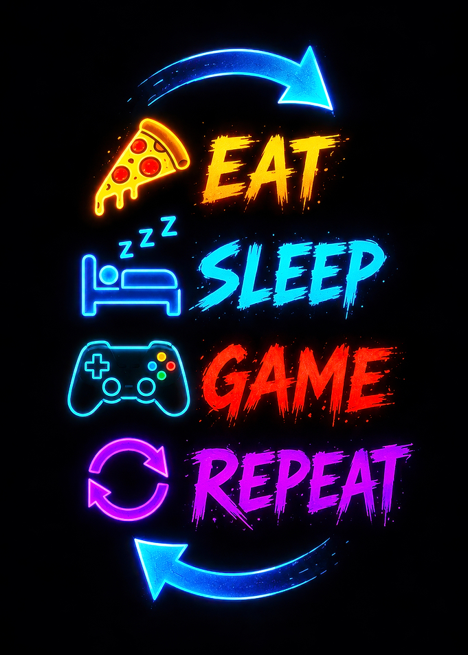 Eat Sleep Game Repeat Neon Design
