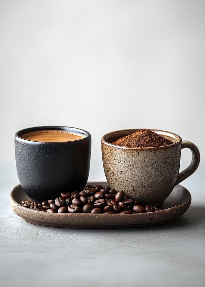Coffee Cups and Beans Still Life
