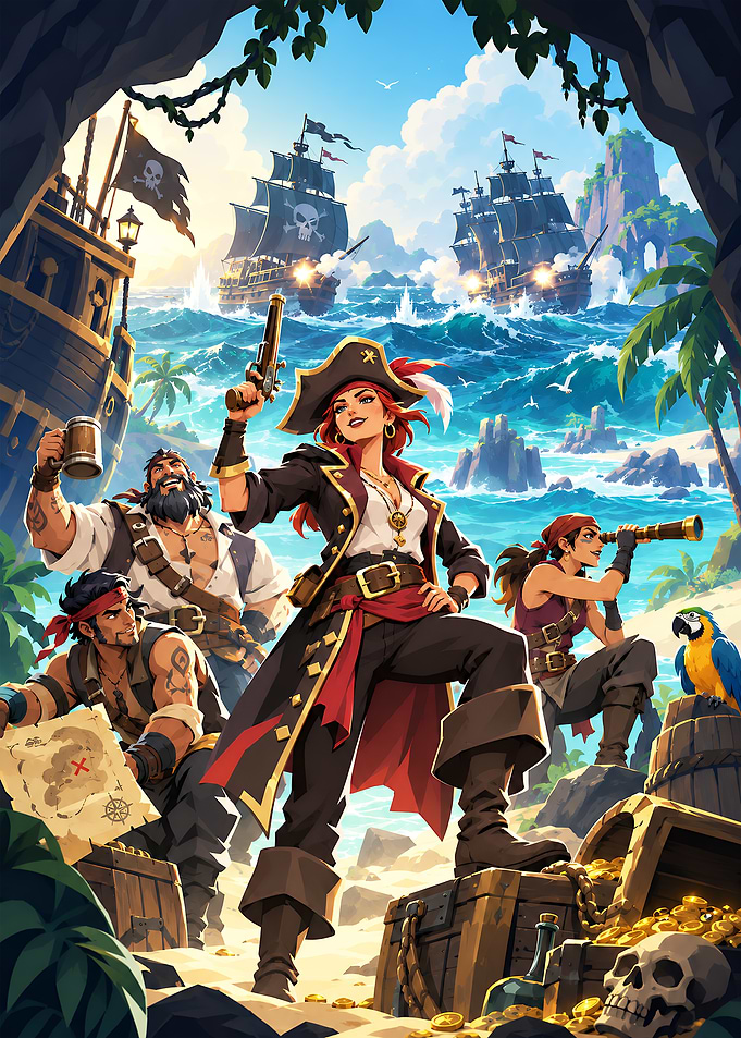 Pirate Crew on Tropical Treasure Island