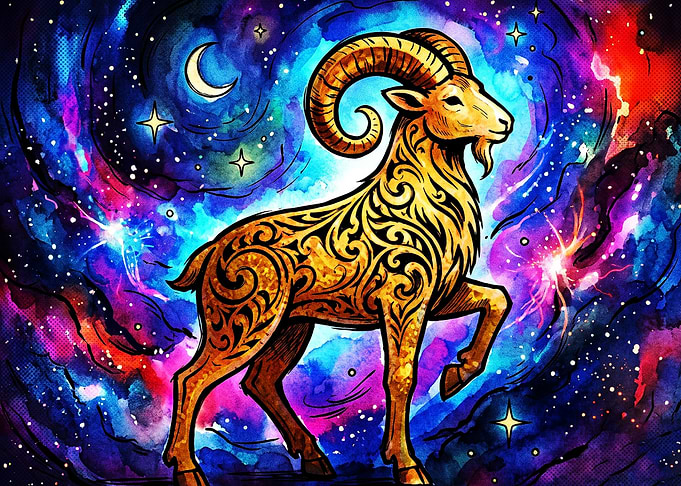 Aries Zodiac Cosmic Galaxy Art