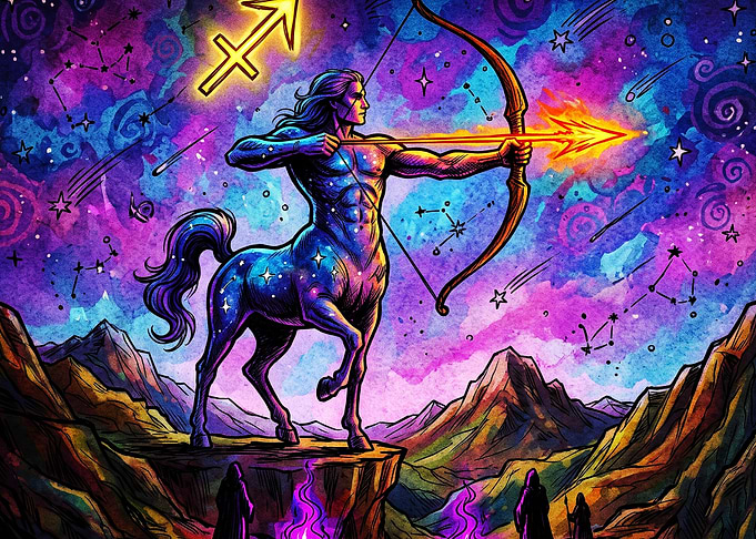 Sagittarius Zodiac Neon Cosmic Art