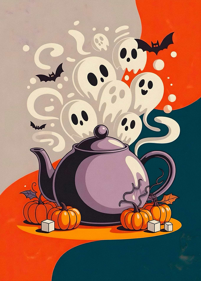 Spooky Halloween Teapot with Ghosts
