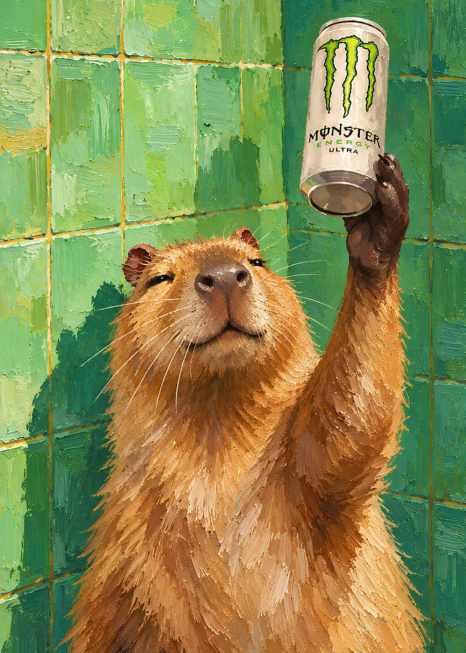 Capybara Holding a Monster Energy Drink