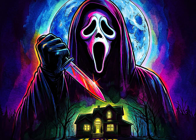 Ghostface Scream Neon Horror Art