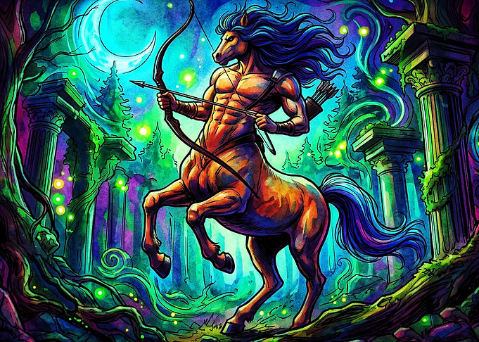 Centaur Archer Zodiac Neon Art Post
