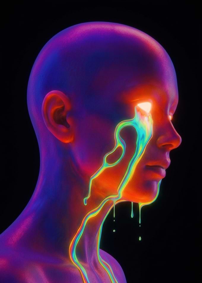 Neon Liquid Crying Human Bust
