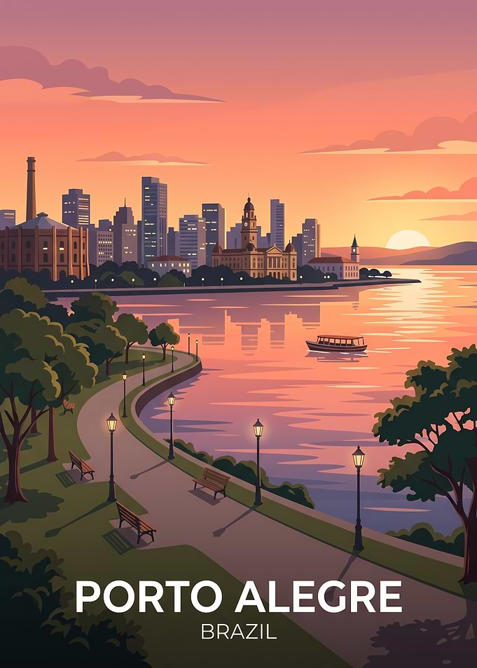 Porto Alegre Brazil Sunset Travel Poster