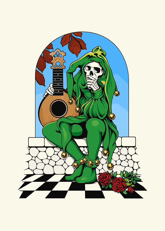 Skeleton Jester with Lute