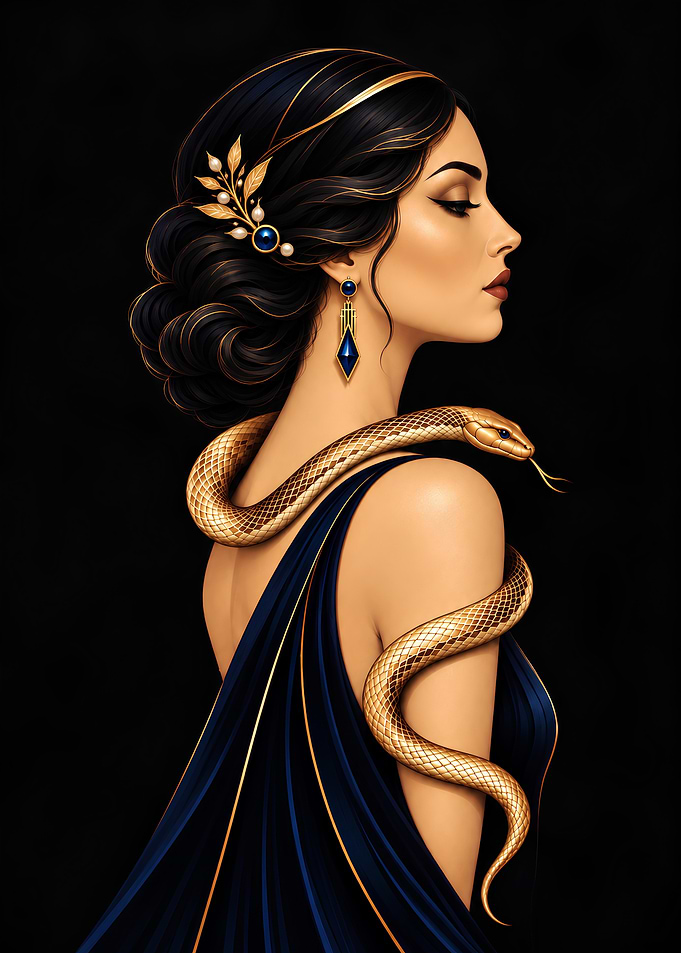 Elegant Woman with Golden Snake