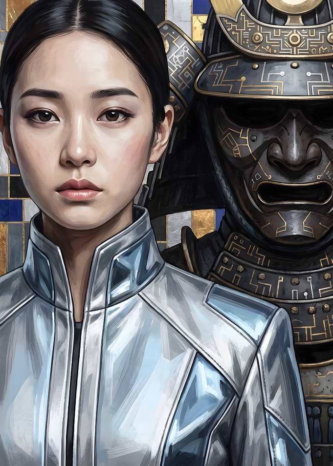 Cyber Samurai and Woman in Gold Mosaic