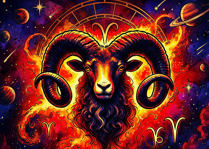 Aries Zodiac Cosmic Fire Ram Art