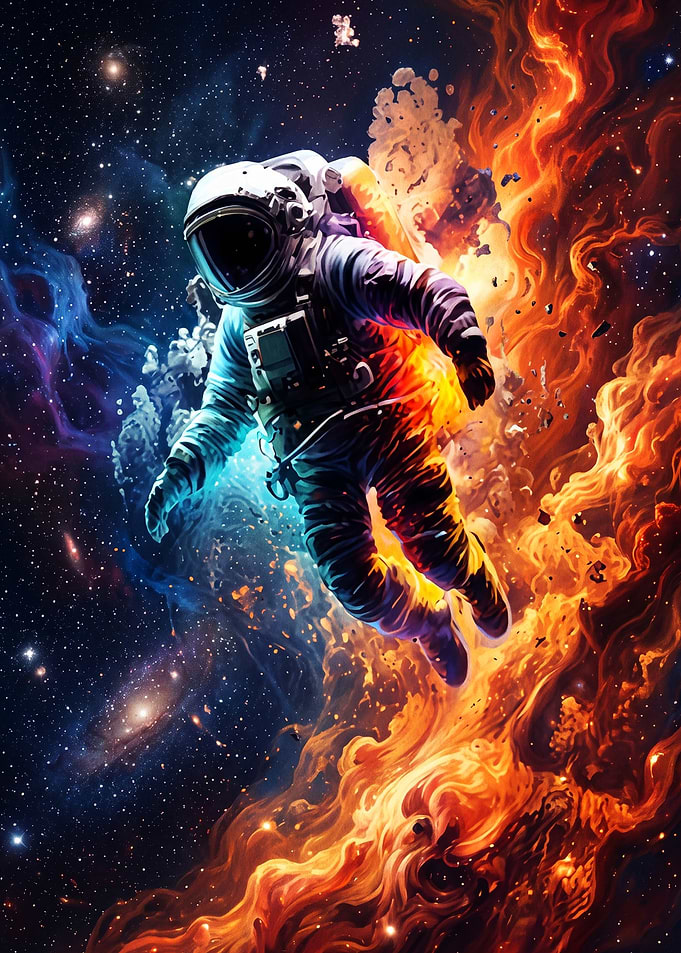 Astronaut Fire Space Cosmic Art Pos