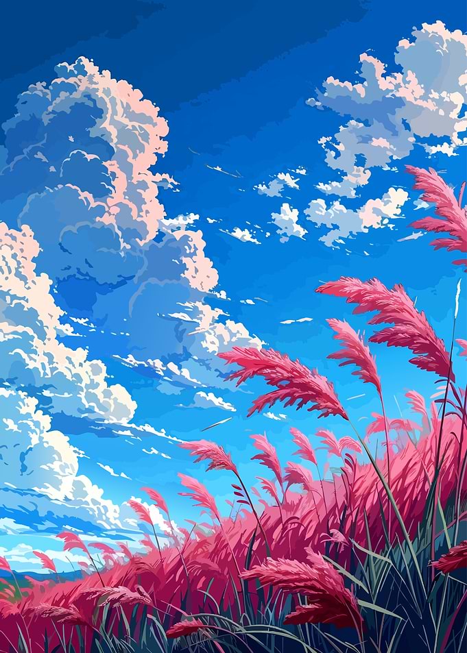 Vibrant Pink Grass Under Blue Sky