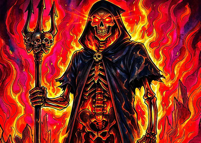 Skeletal Reaper with Flaming Trident
