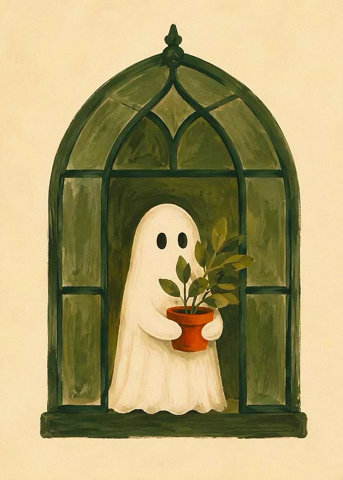 Cute Ghost Holding a Potted Plant