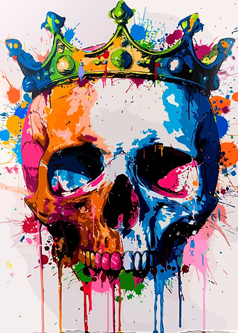 Colorful Splatter Art Crowned Skull