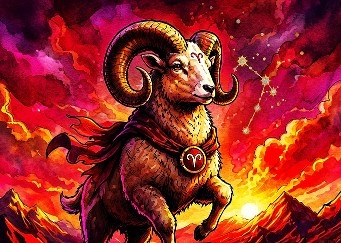 Aries Zodiac Ram Watercolor Art