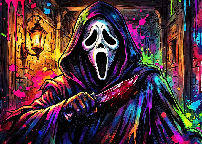Neon Ghostface Horror Art
