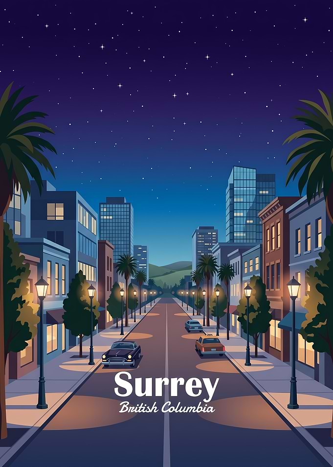 Surrey British Columbia Night Cityscape Poster