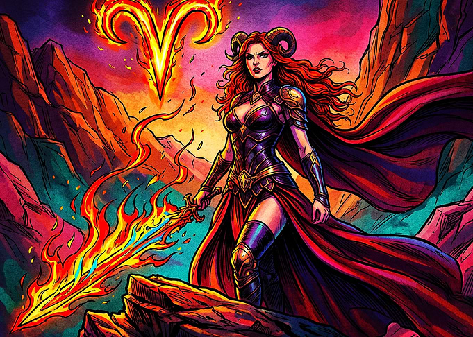 Aries Zodiac Fire Warrior Art