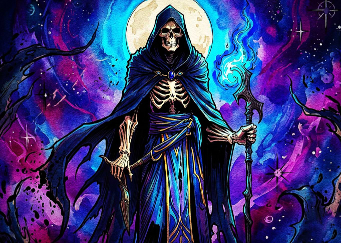 Cosmic Skeleton Necromancer Fantasy Art